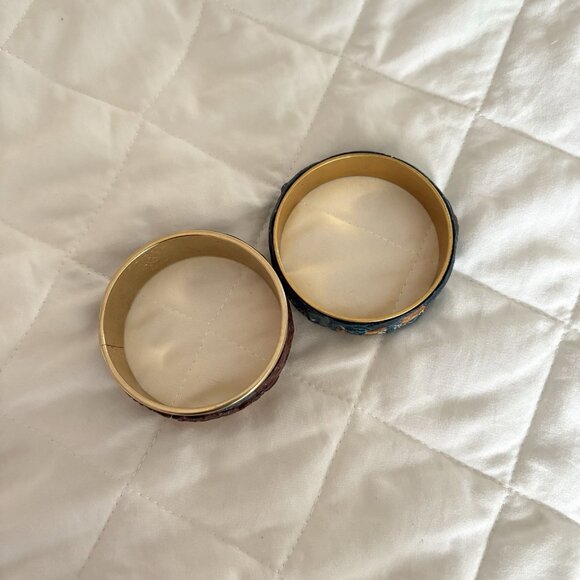 Lot Of 2 Handmade Bohemian Style Cuff Bangle Bracelet Art Blue Purple - Picture 5 of 8